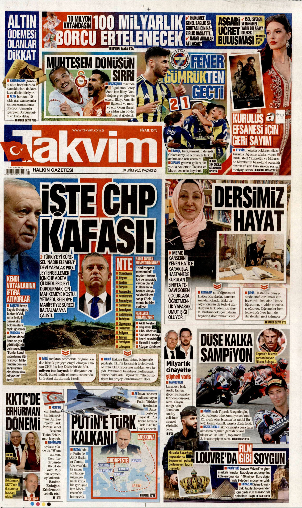 Gazeteler manşetine hangi haberleri taşıdı? İşte 20 Ekim Pazartesi gazete manşetleri