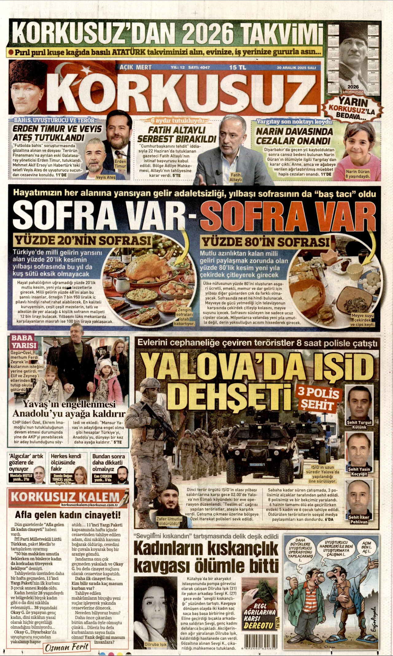 Gazeteler manşetine hangi haberleri taşıdı? İşte 30 Aralık Salı gazete manşetleri