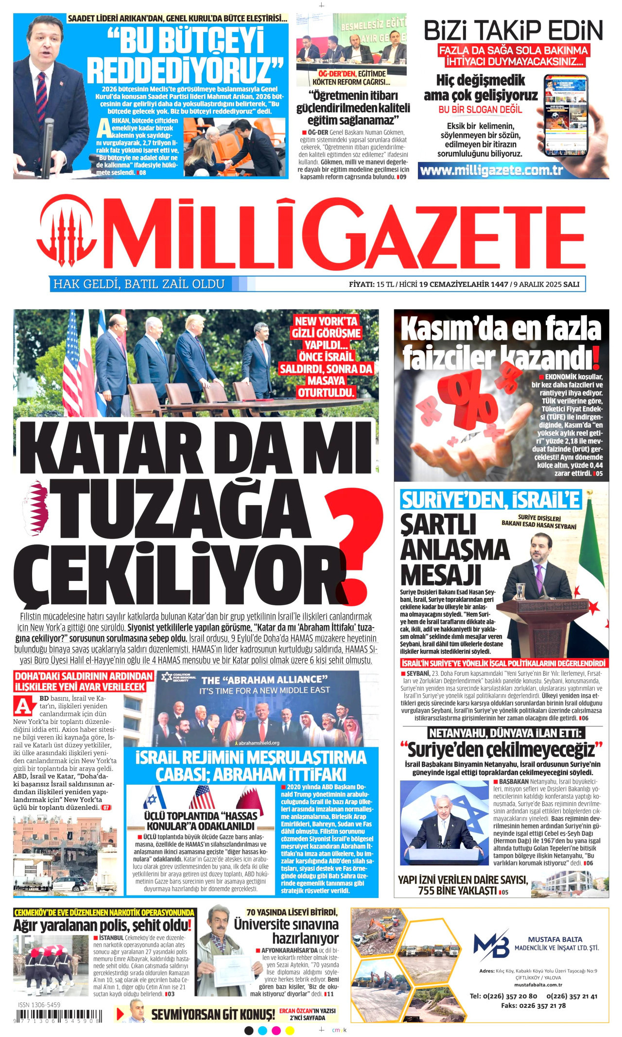Gazeteler manşetine hangi haberleri taşıdı? İşte 9 Aralık Salı gazete manşetleri 16 Gazeteler manşetine hangi haberleri taşıdı? İşte 9 Aralık Salı gazete manşetleri