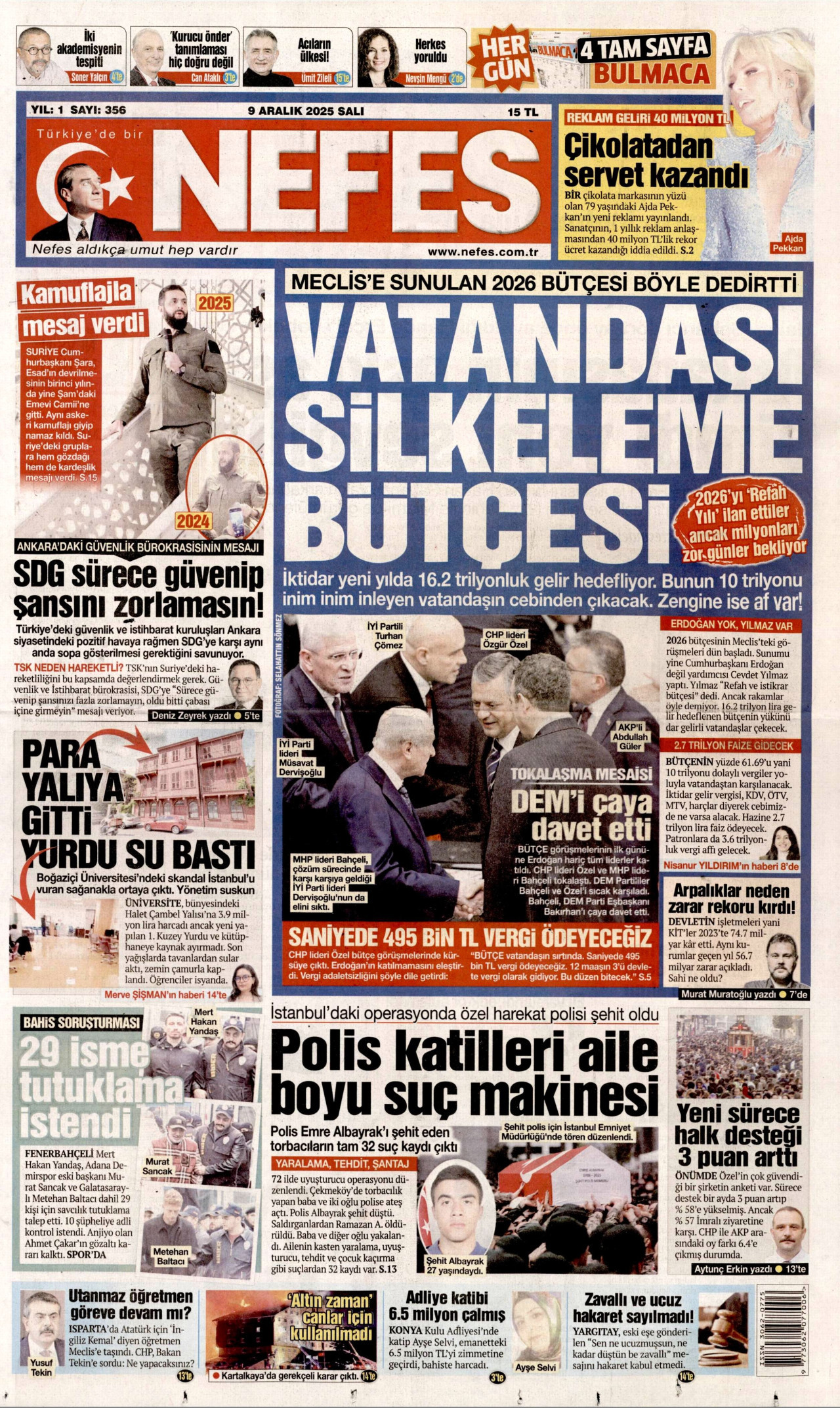 Gazeteler manşetine hangi haberleri taşıdı? İşte 9 Aralık Salı gazete manşetleri 5 Gazeteler manşetine hangi haberleri taşıdı? İşte 9 Aralık Salı gazete manşetleri