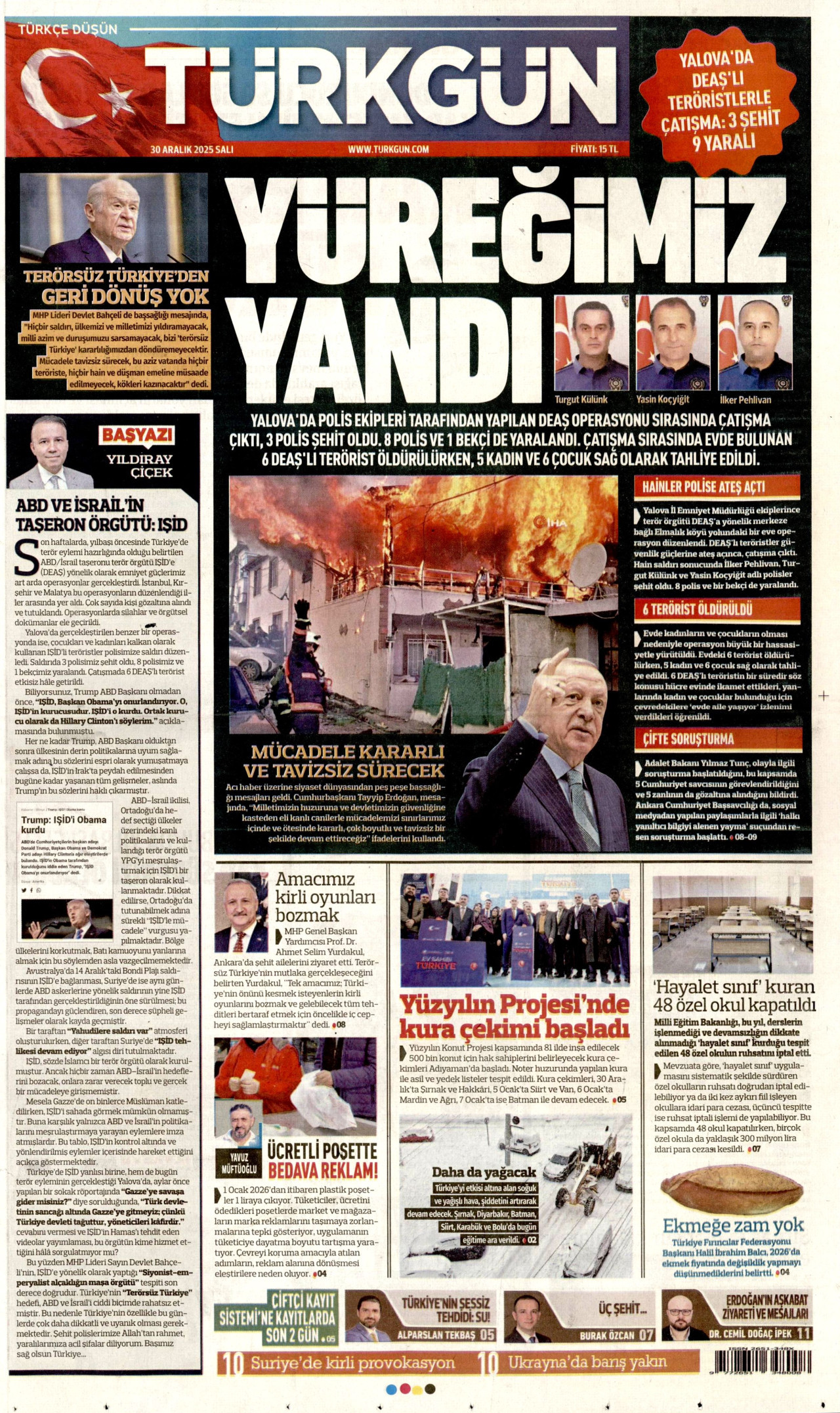 Gazeteler manşetine hangi haberleri taşıdı? İşte 30 Aralık Salı gazete manşetleri