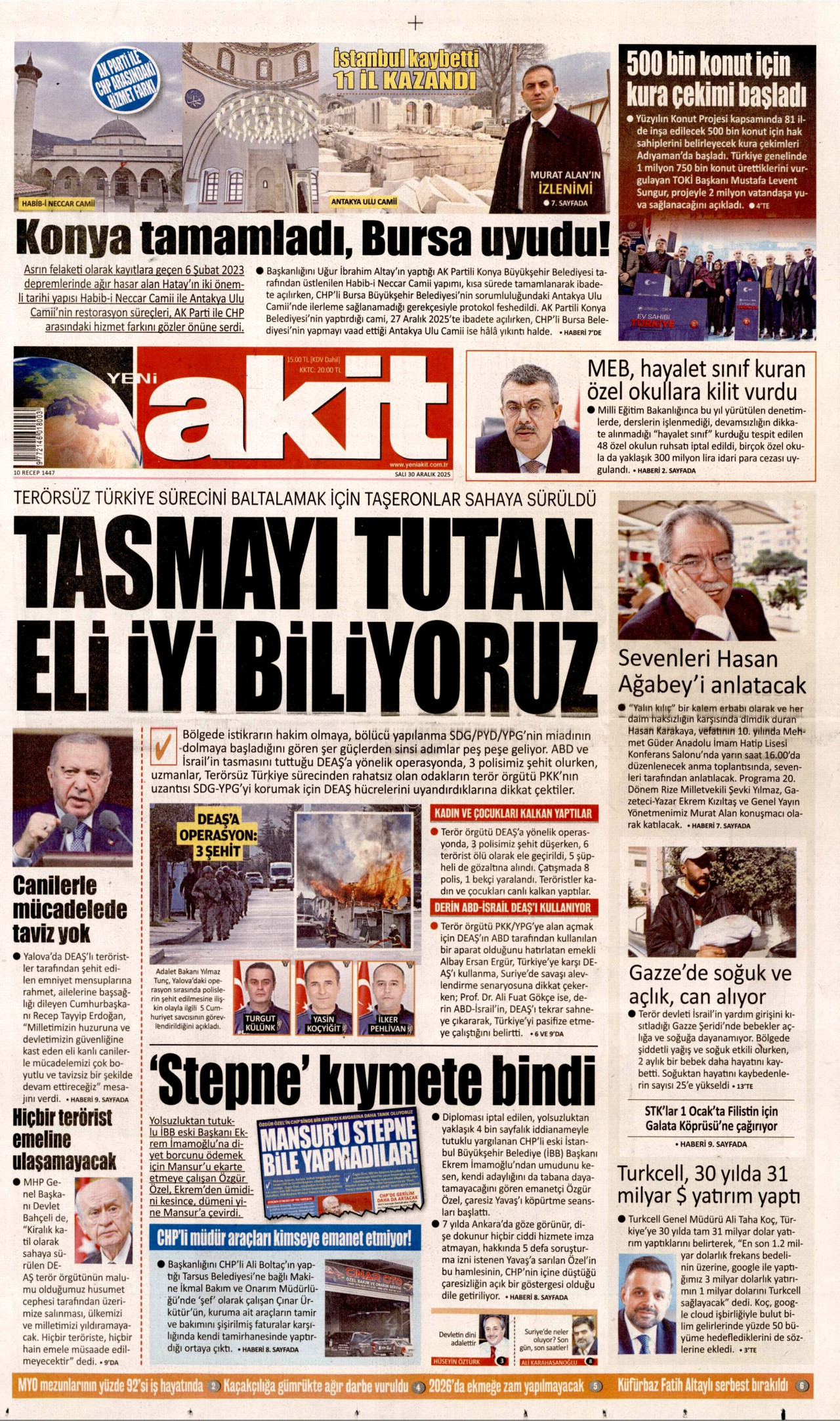 Gazeteler manşetine hangi haberleri taşıdı? İşte 30 Aralık Salı gazete manşetleri
