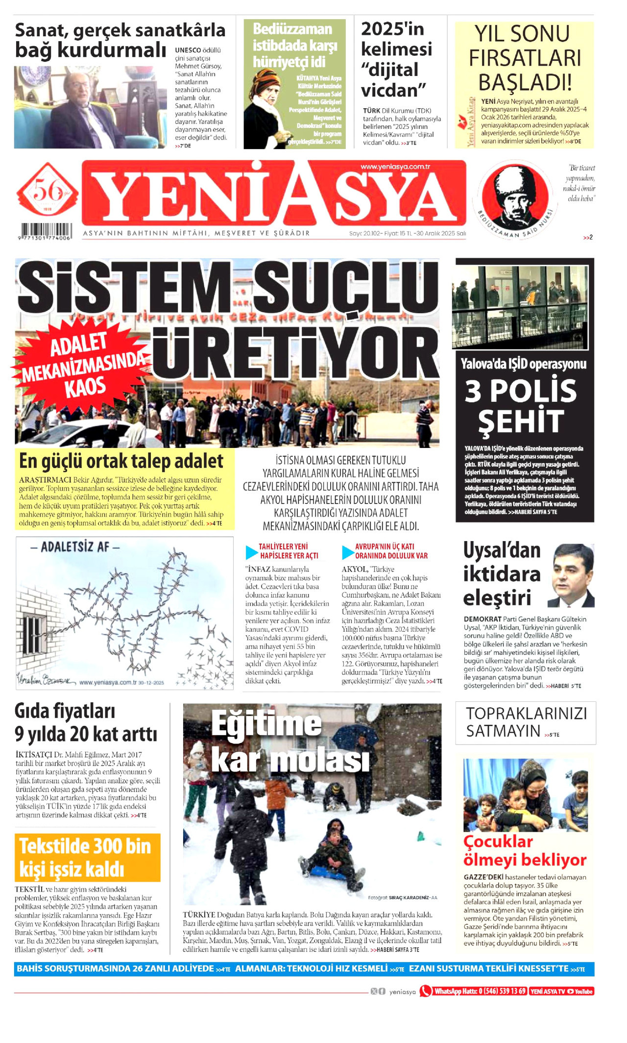 Gazeteler manşetine hangi haberleri taşıdı? İşte 30 Aralık Salı gazete manşetleri