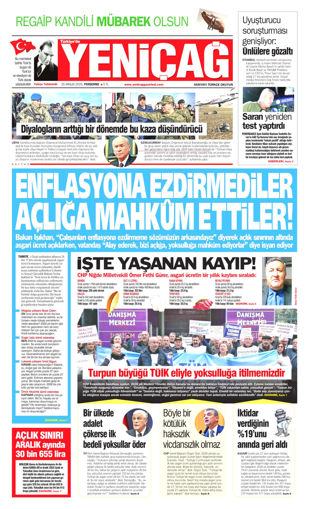 Gazeteler manşetine hangi haberleri taşıdı? İşte 25 Aralık Perşembe gazete manşetleri 19 Gazeteler manşetine hangi haberleri taşıdı? İşte 25 Aralık Perşembe gazete manşetleri