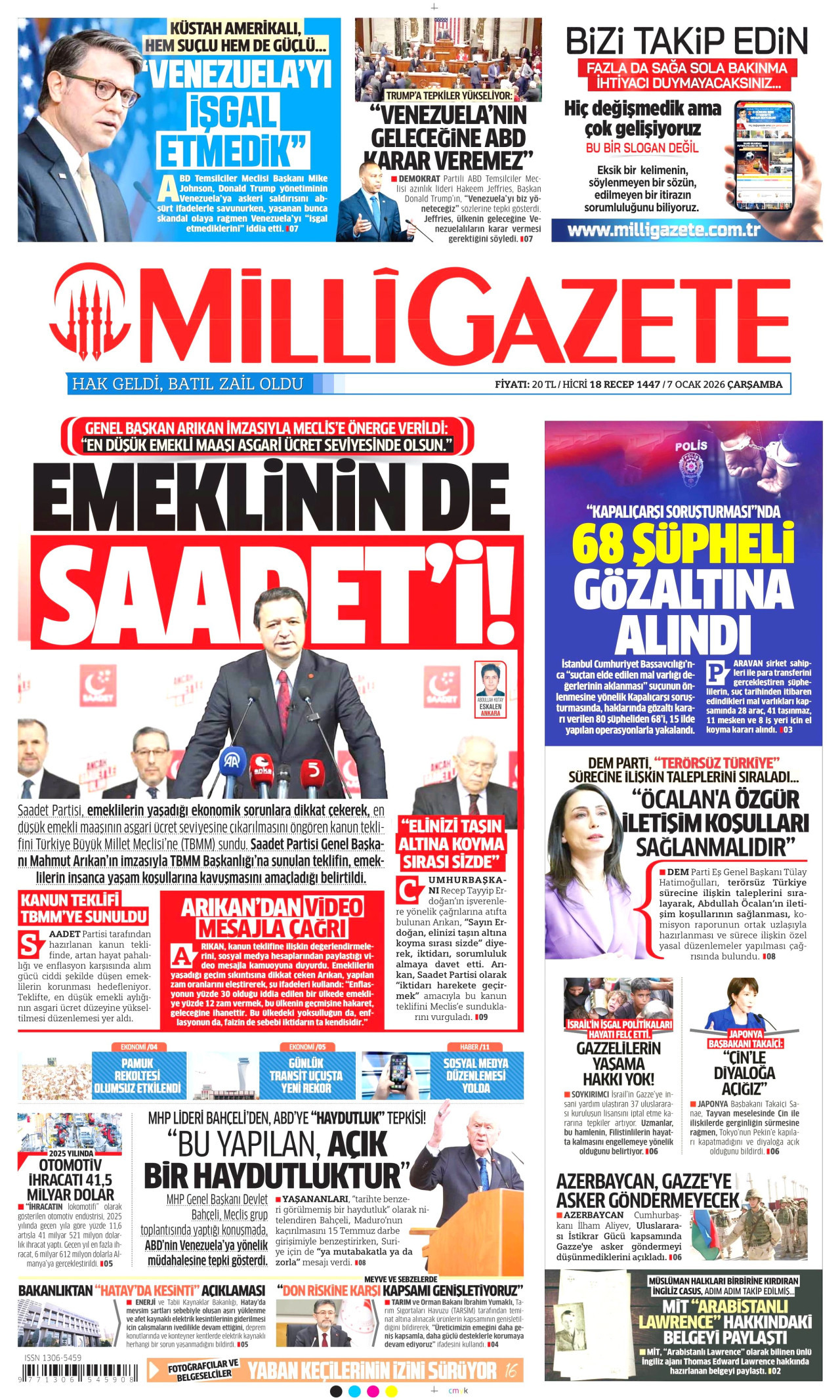 Gazeteler manşetine hangi haberleri taşıdı? İşte 7 Ocak Çarşamba gazete manşetleri 13 Gazeteler manşetine hangi haberleri taşıdı? İşte 7 Ocak Çarşamba gazete manşetleri