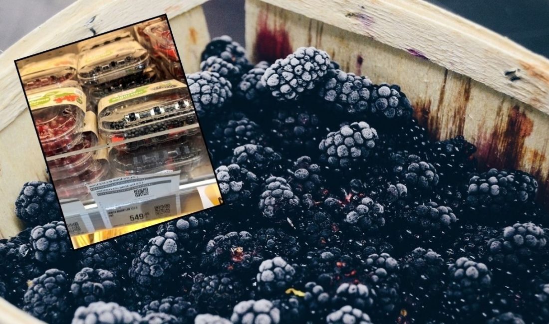 İstanbul’da bir markette satışa sunulan Belçika menşeli böğürtlenin fiyatı dikkat