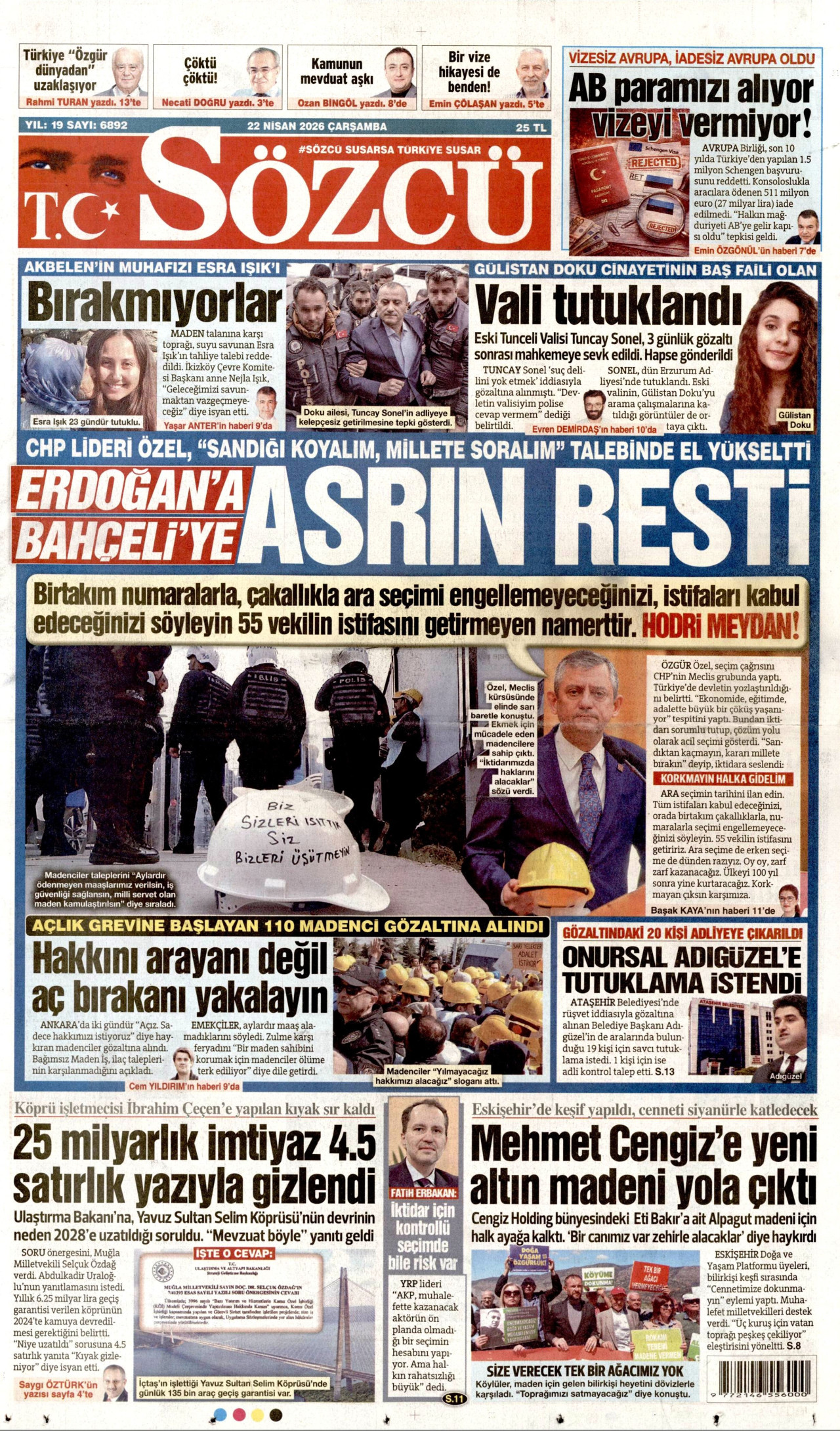 Gazeteler manşetine hangi haberleri taşıdı? İşte 22 Nisan Çarşamba gazete manşetleri