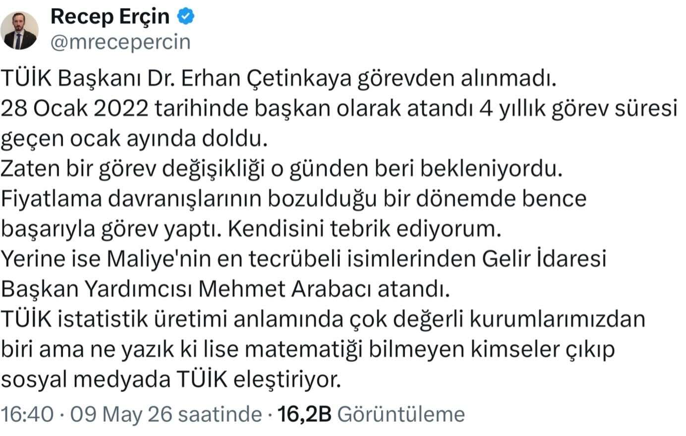 TÜİK Başkanı enflasyonu yüksek hesapladığı için mi gitti?